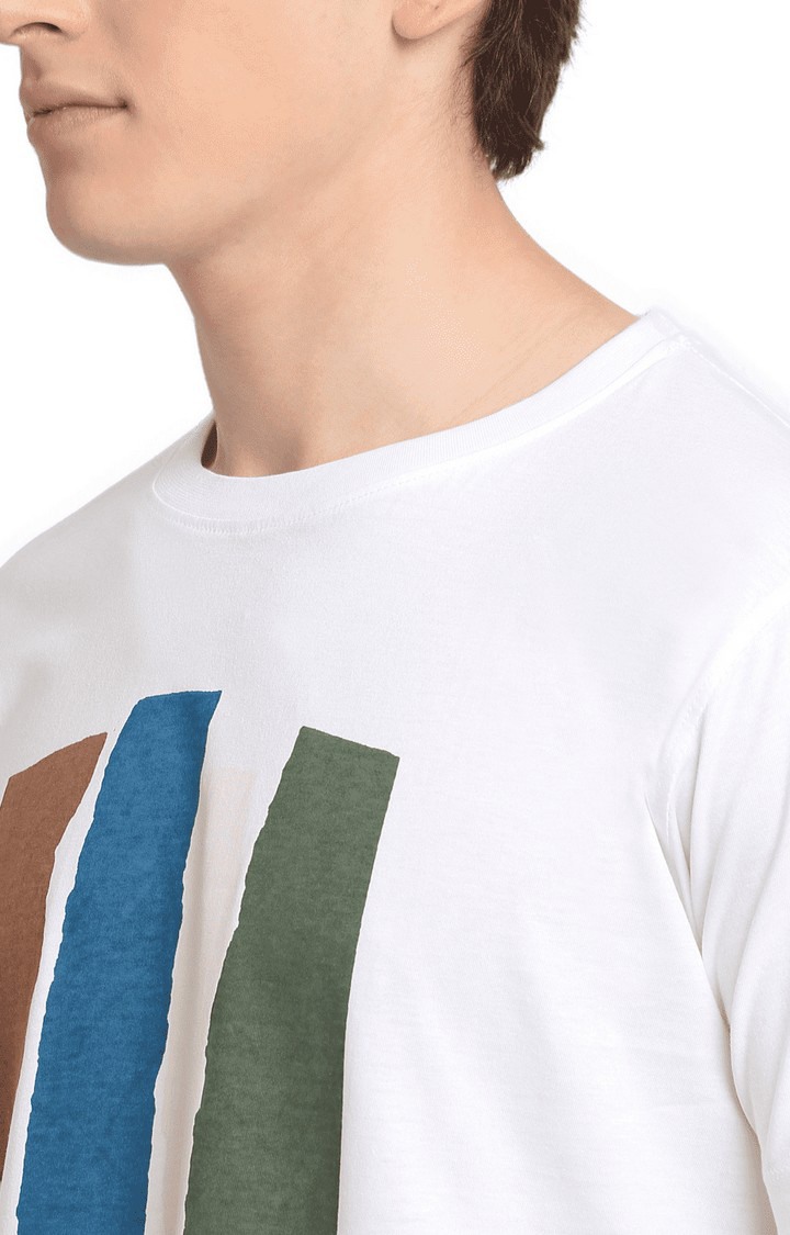 Men White Cotton Relaxed Fit  Regular T-shirt