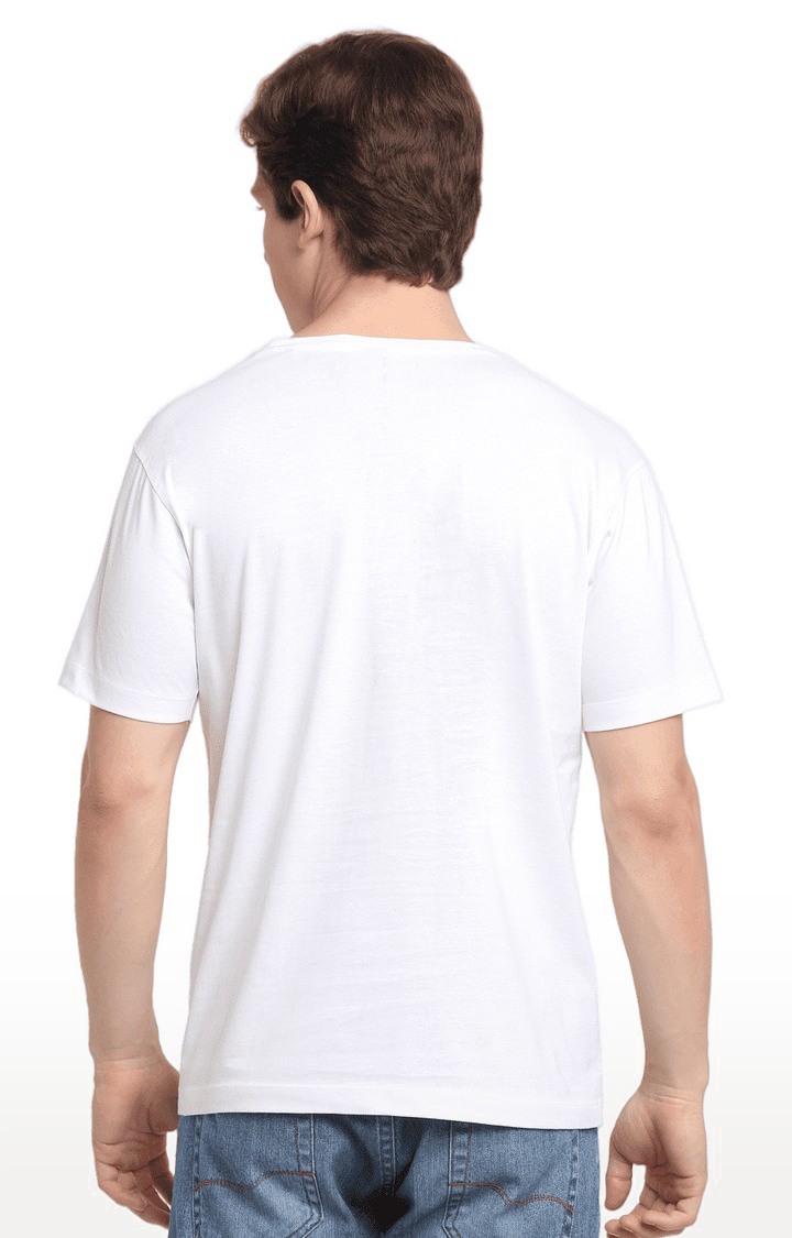 Men White Cotton Relaxed Fit  Regular T-shirt