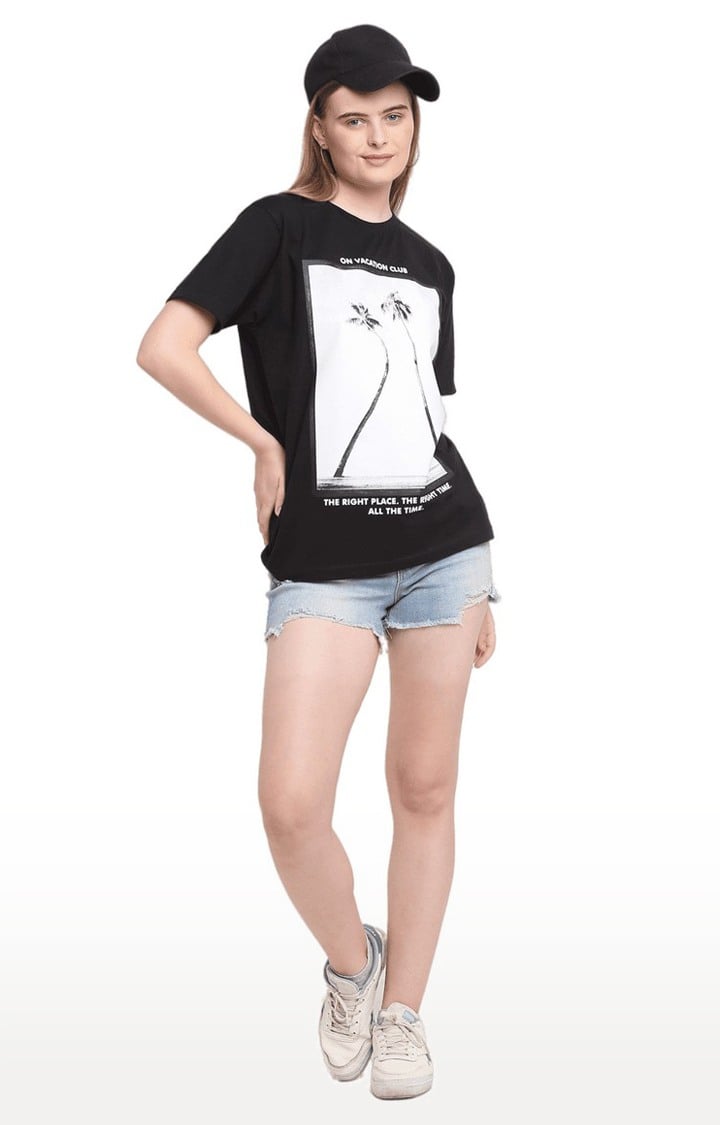 Women Black Cotton Relaxed Fit Oversized T-shirt