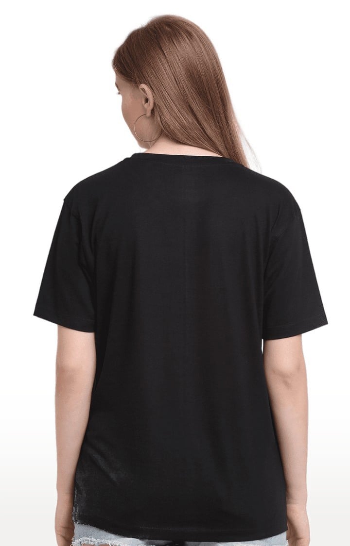 Women Black Cotton Relaxed Fit Oversized T-shirt