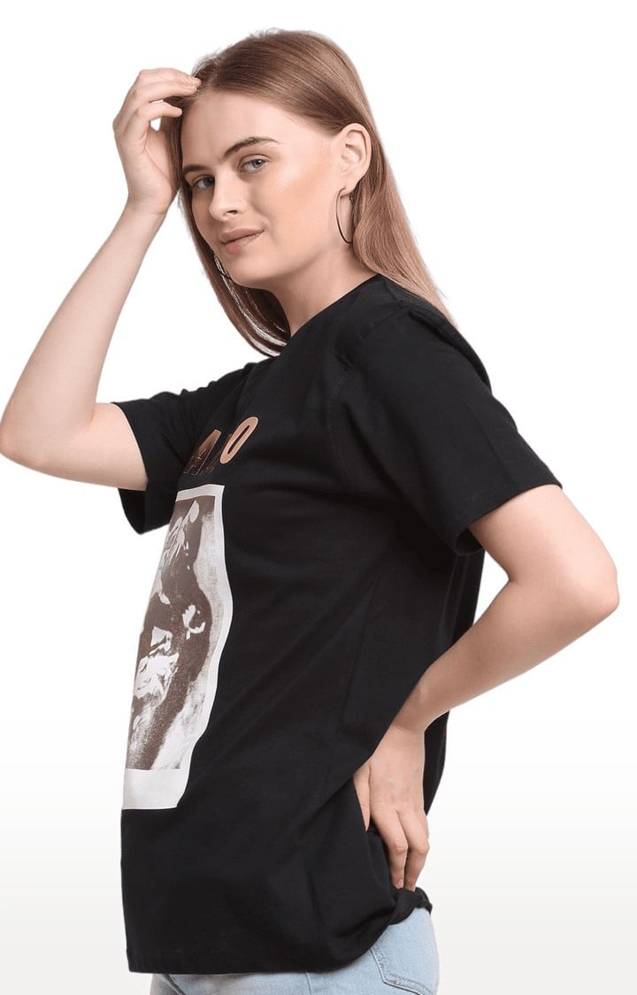 Women Black Cotton Relaxed Fit Oversized T-shirt