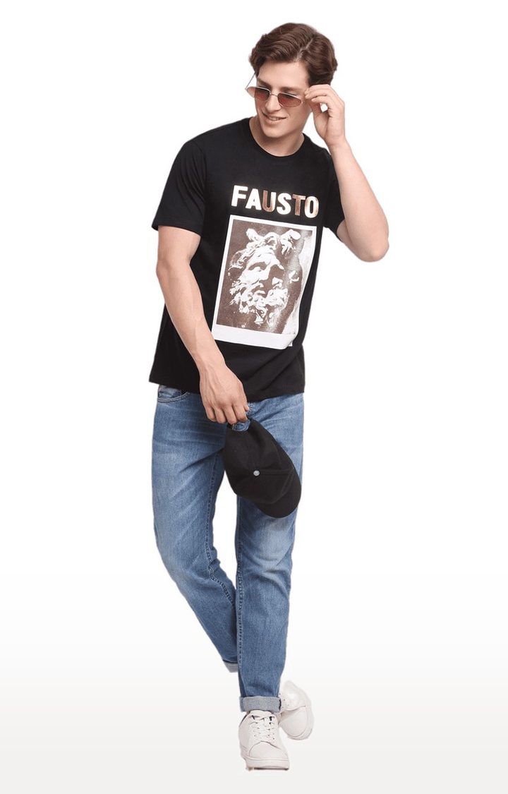 Men Black Cotton Relaxed Fit Oversized T-shirt