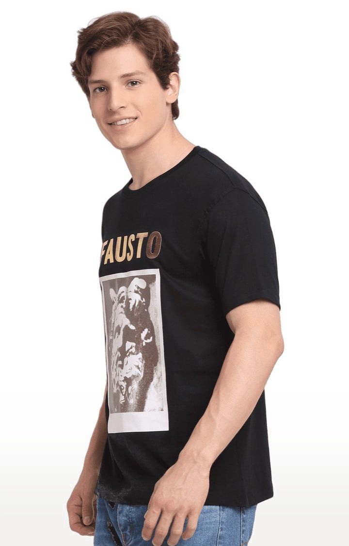 Men Black Cotton Relaxed Fit Oversized T-shirt