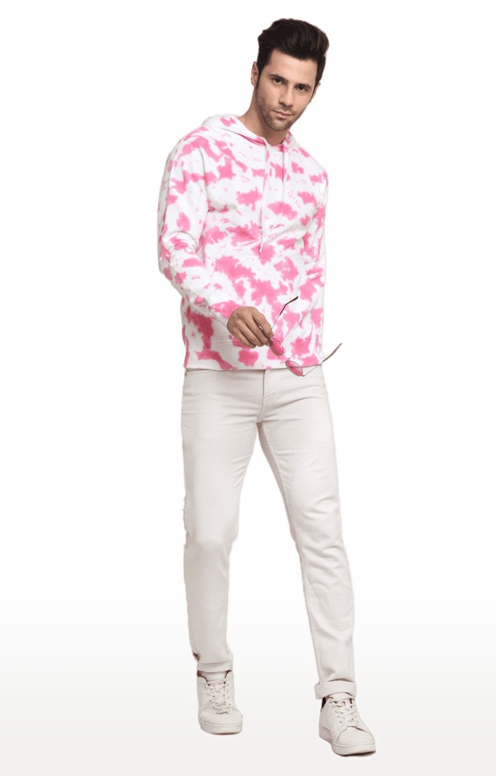 Men Pink and White Cotton Relaxed Fit Sweatshirt