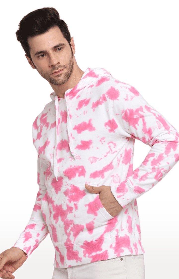 Men Pink and White Cotton Relaxed Fit Sweatshirt