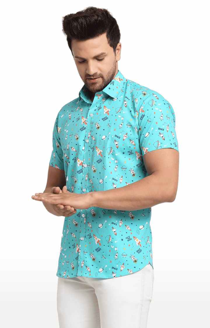 Men Blue Cotton Relaxed Fit Casual Shirt