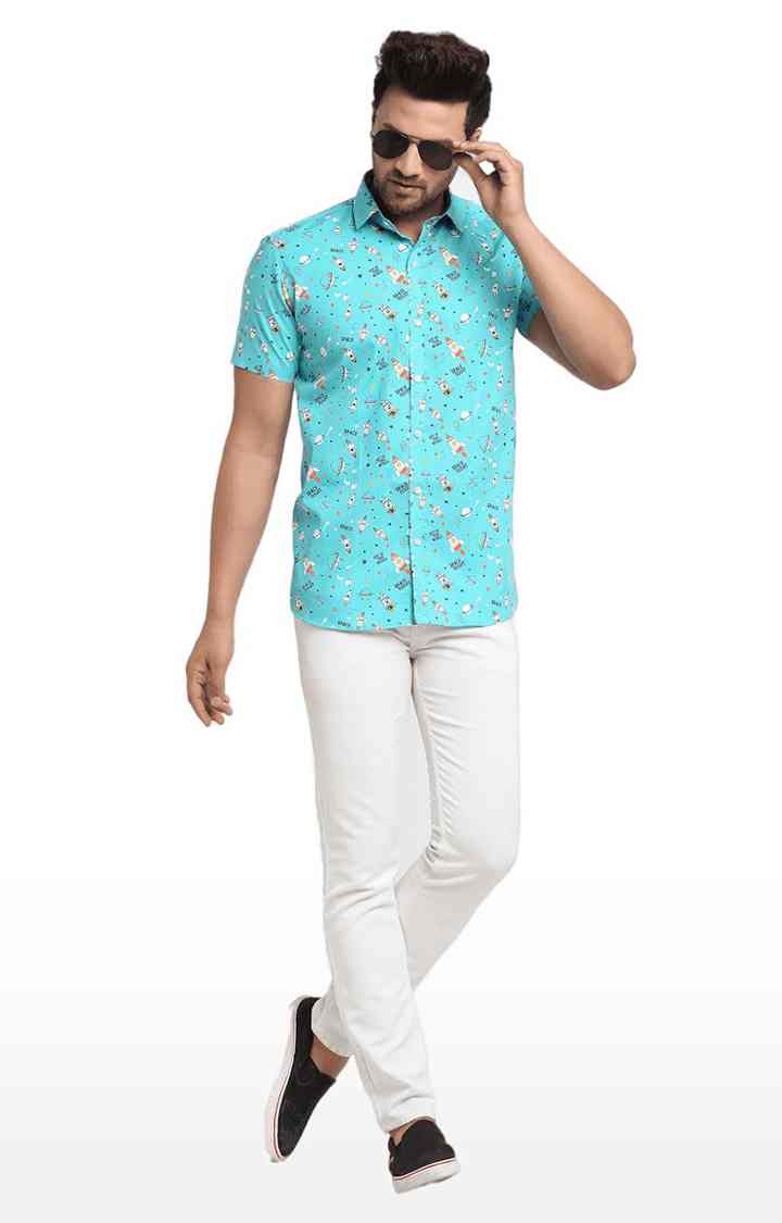 Men Blue Cotton Relaxed Fit Casual Shirt