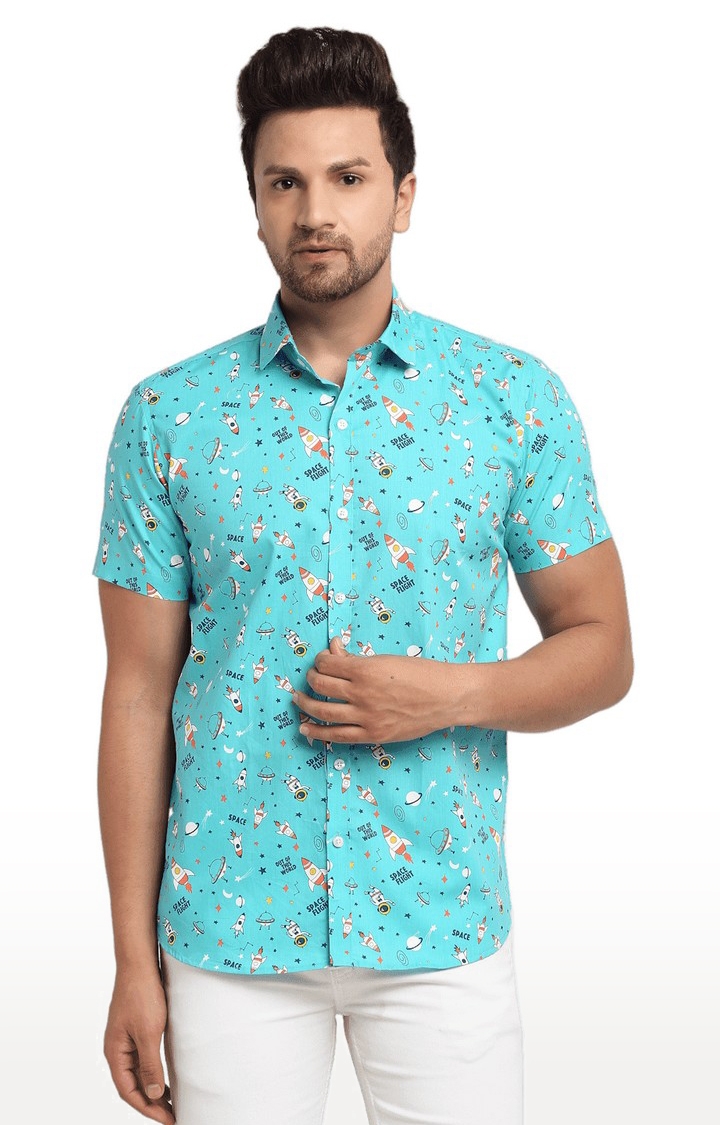 Ennoble | Men Blue Cotton Relaxed Fit Casual Shirt