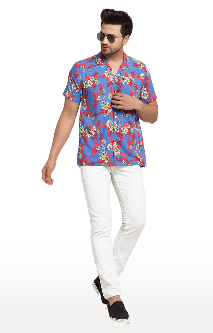 Men Blue Cotton Relaxed Fit Casual Shirt