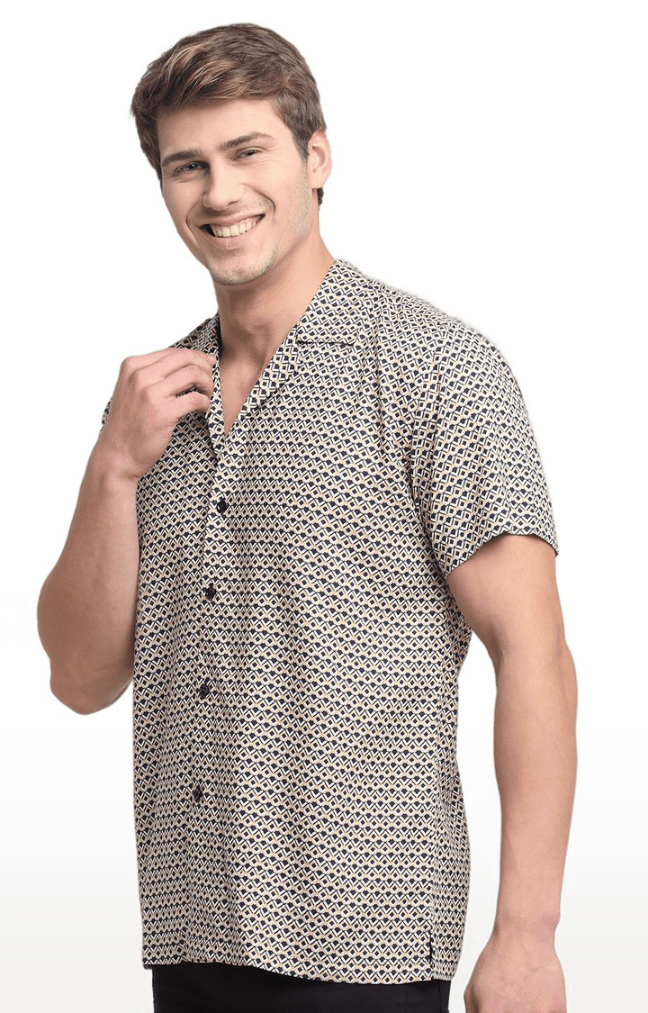 Men Beige and Black Cotton Relaxed Fit Casual Shirt