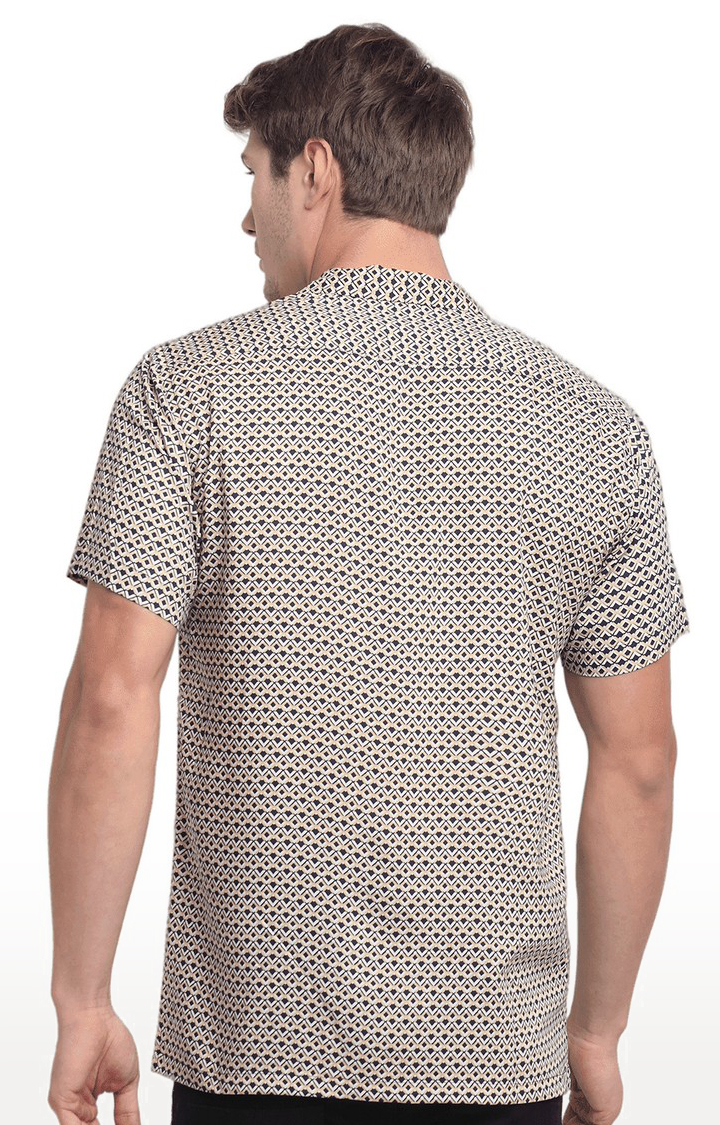 Men Beige and Black Cotton Relaxed Fit Casual Shirt