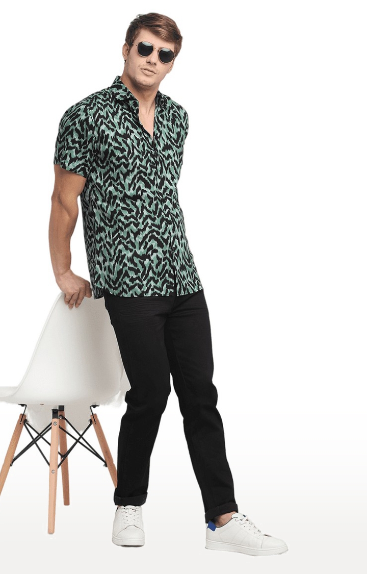 Ennoble | Men Black and Green Cotton Relaxed Fit Casual Shirt 1