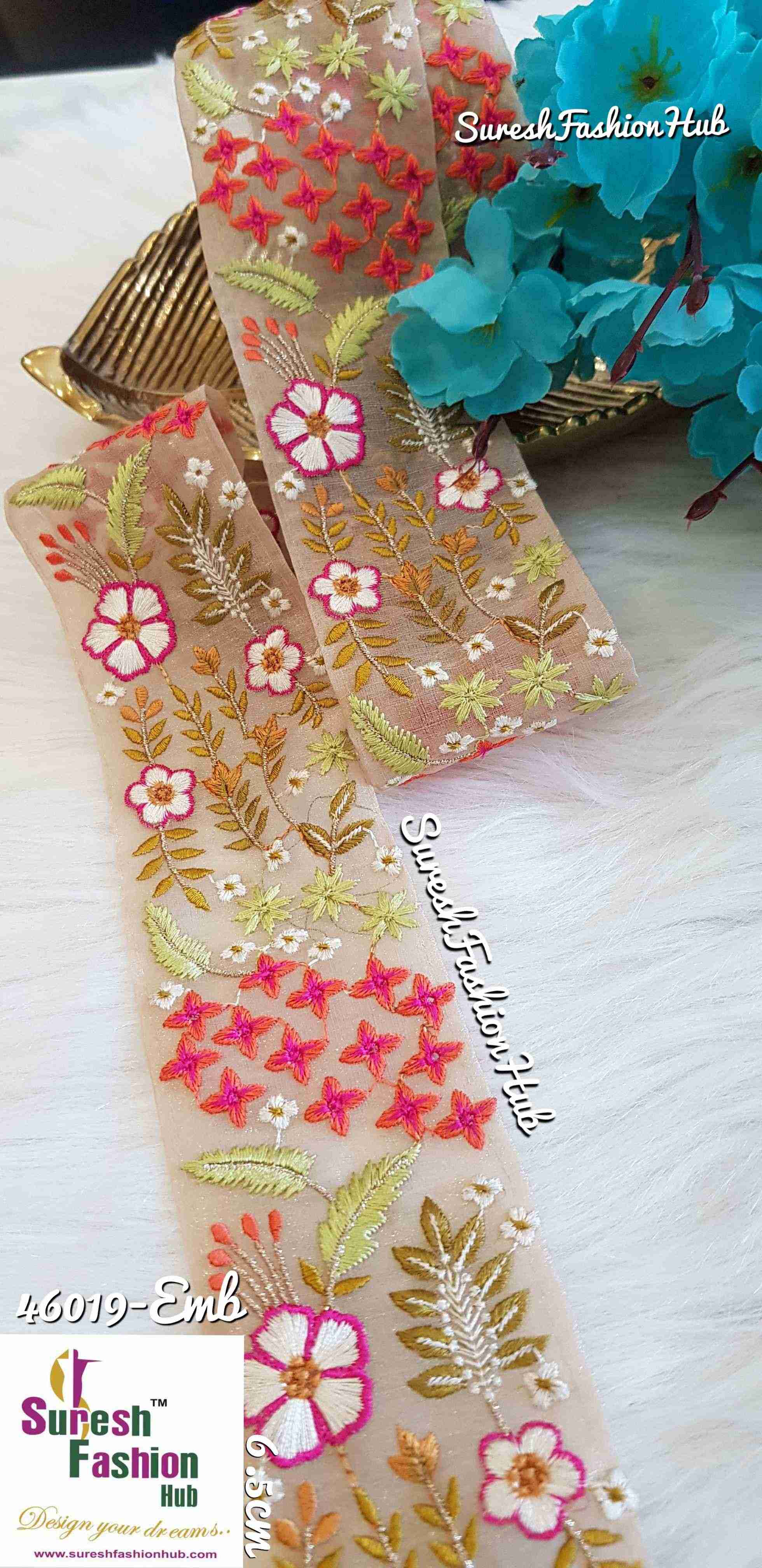 Threaded Floral Whisper Mix Of Lemon Yellow & Red Colors Designer Trim