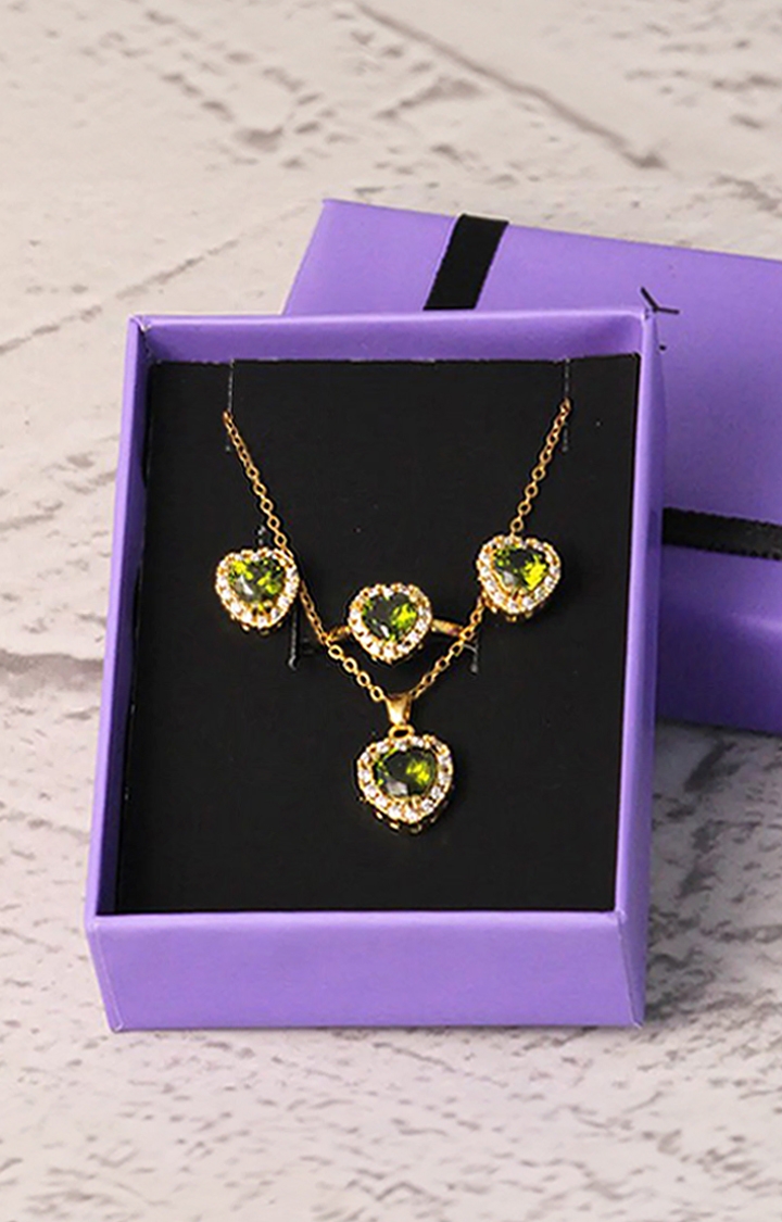 Women's Gold Anti tarnish Heena Heart complete Jewellery Set