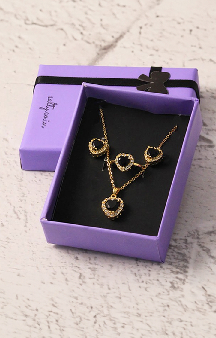 Women's Gold Anti tarnish Matte Black Love complete Jewellery Set