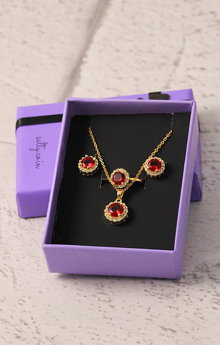 Salty | Women's Gold Anti tarnish Garnet Matching complete Jewellery Set