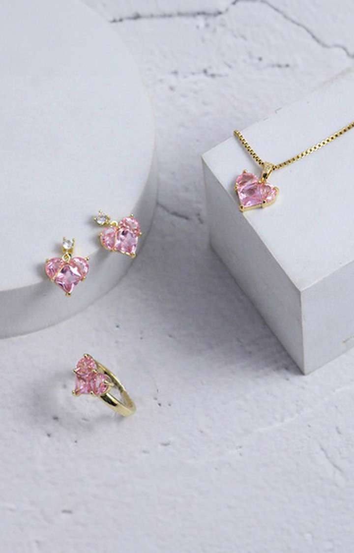 Women s Gold Anti tarnish Mesmerizing Pink complete Jewellery Set