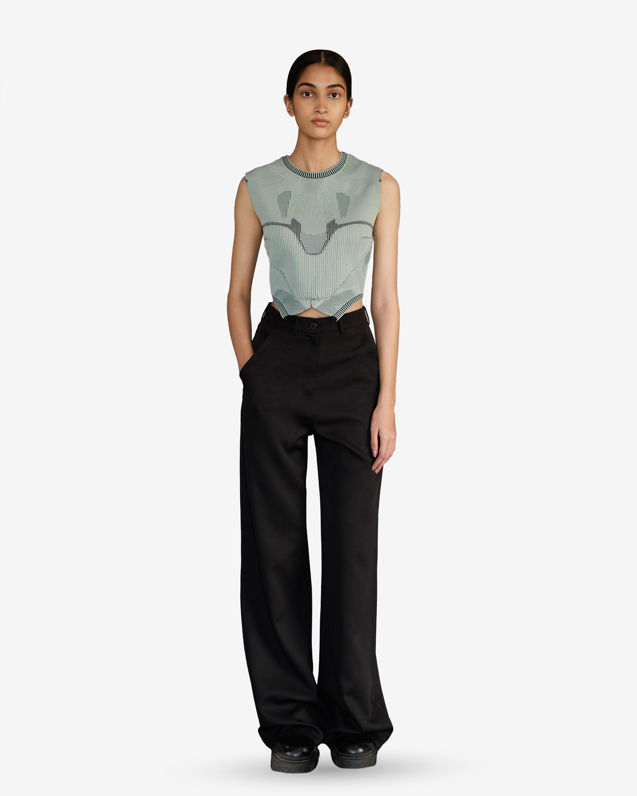 Grey Knitted Panel Top Set