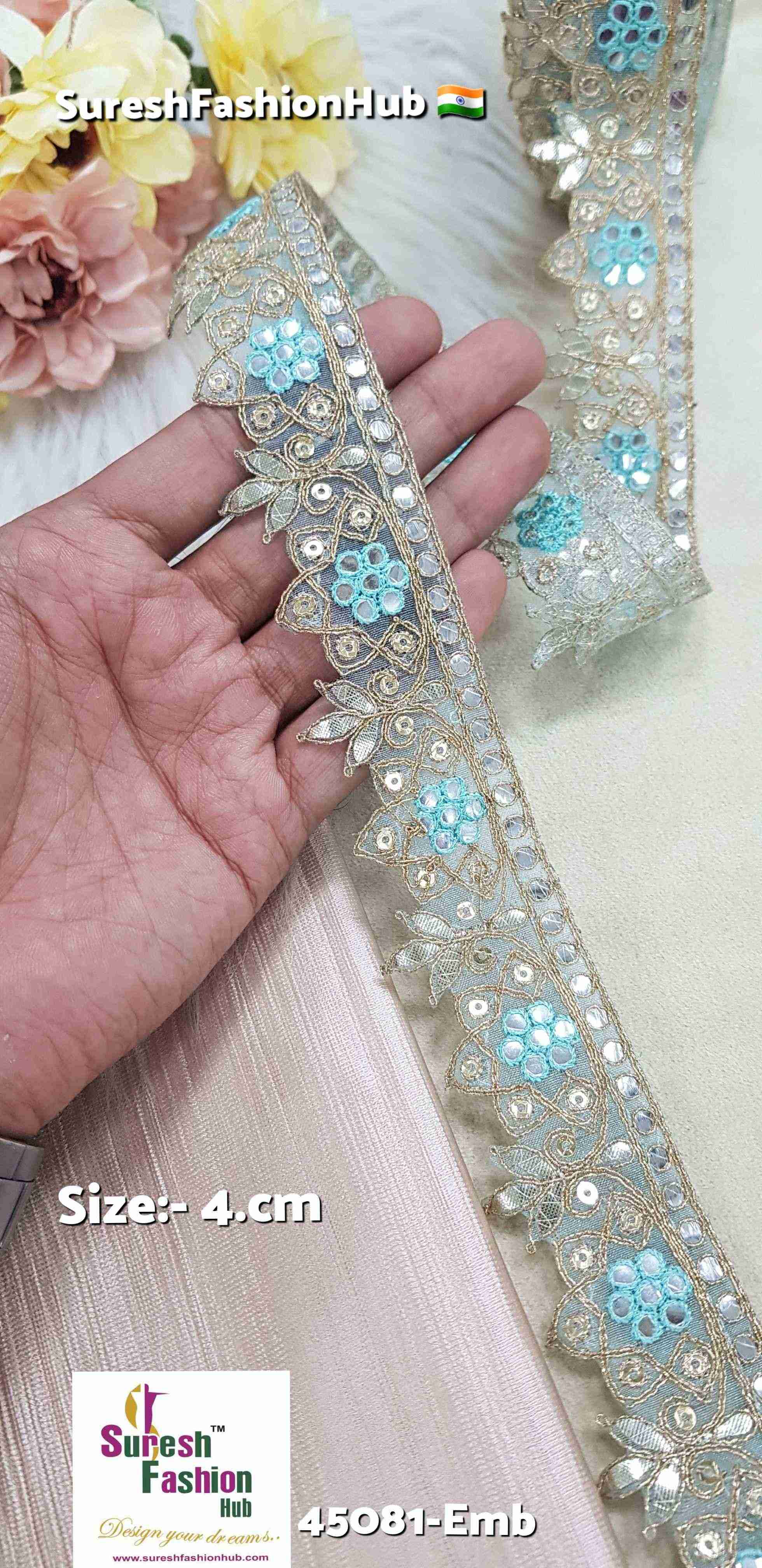 Aqua Mirror Petal Cutwork Gota Lace