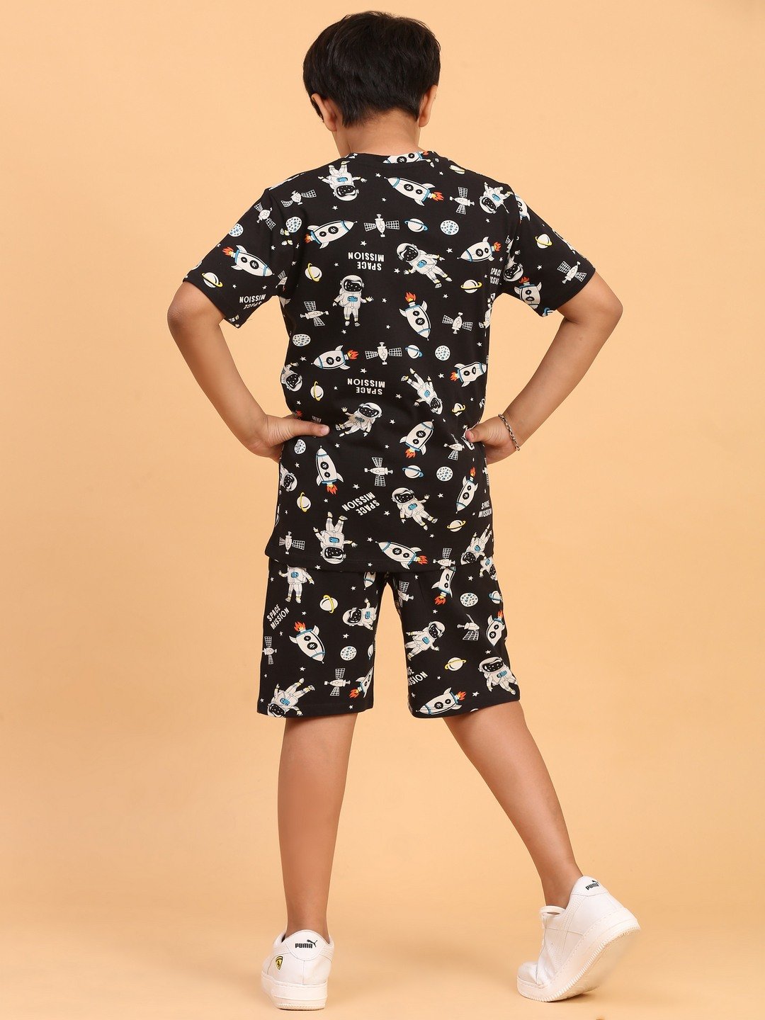 Ninos Dreams Black Space Mission Boys Shorts Coord set