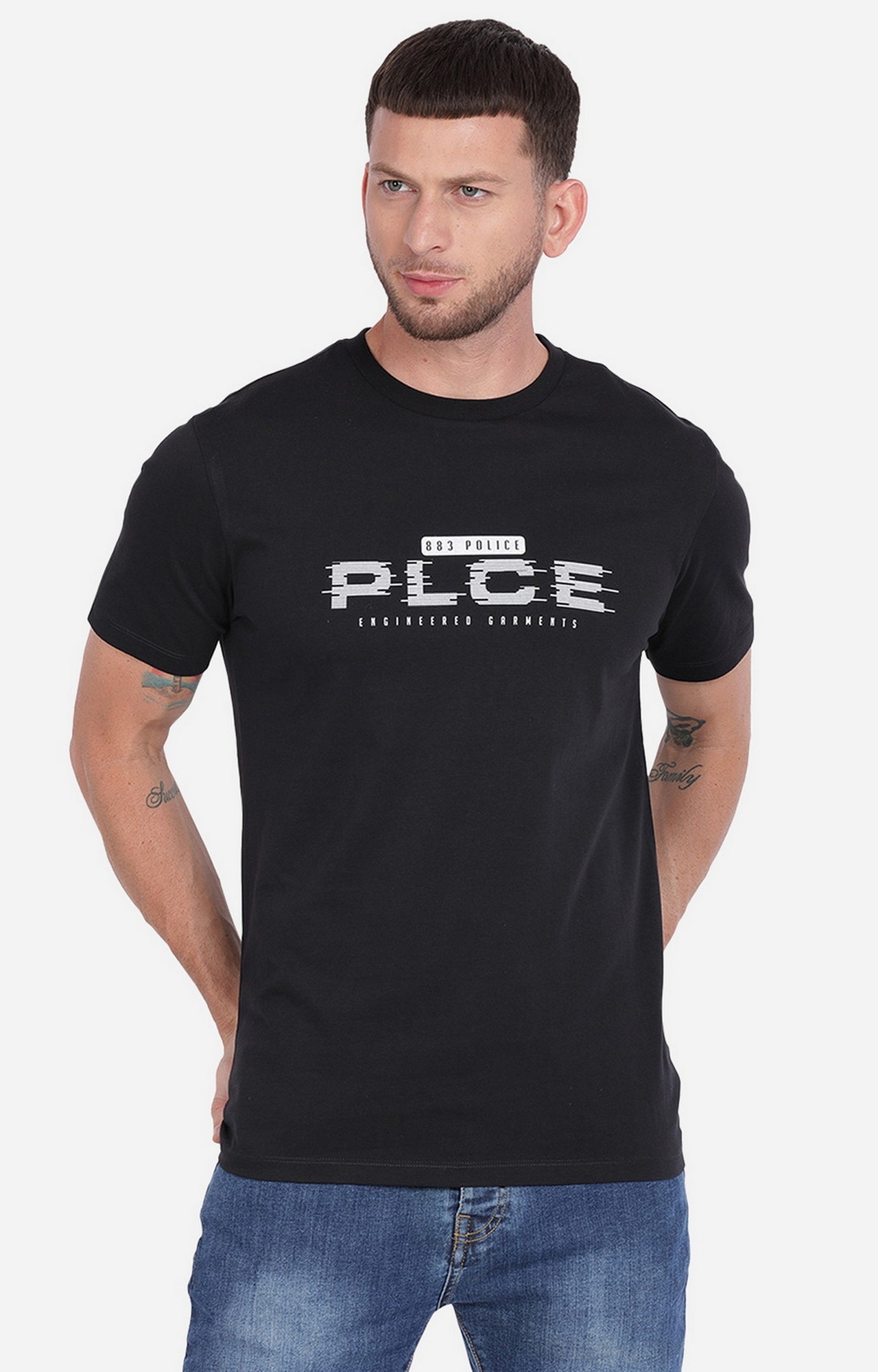 883 Police | Men's Black Cotton Typographic Printed T-Shirt 2