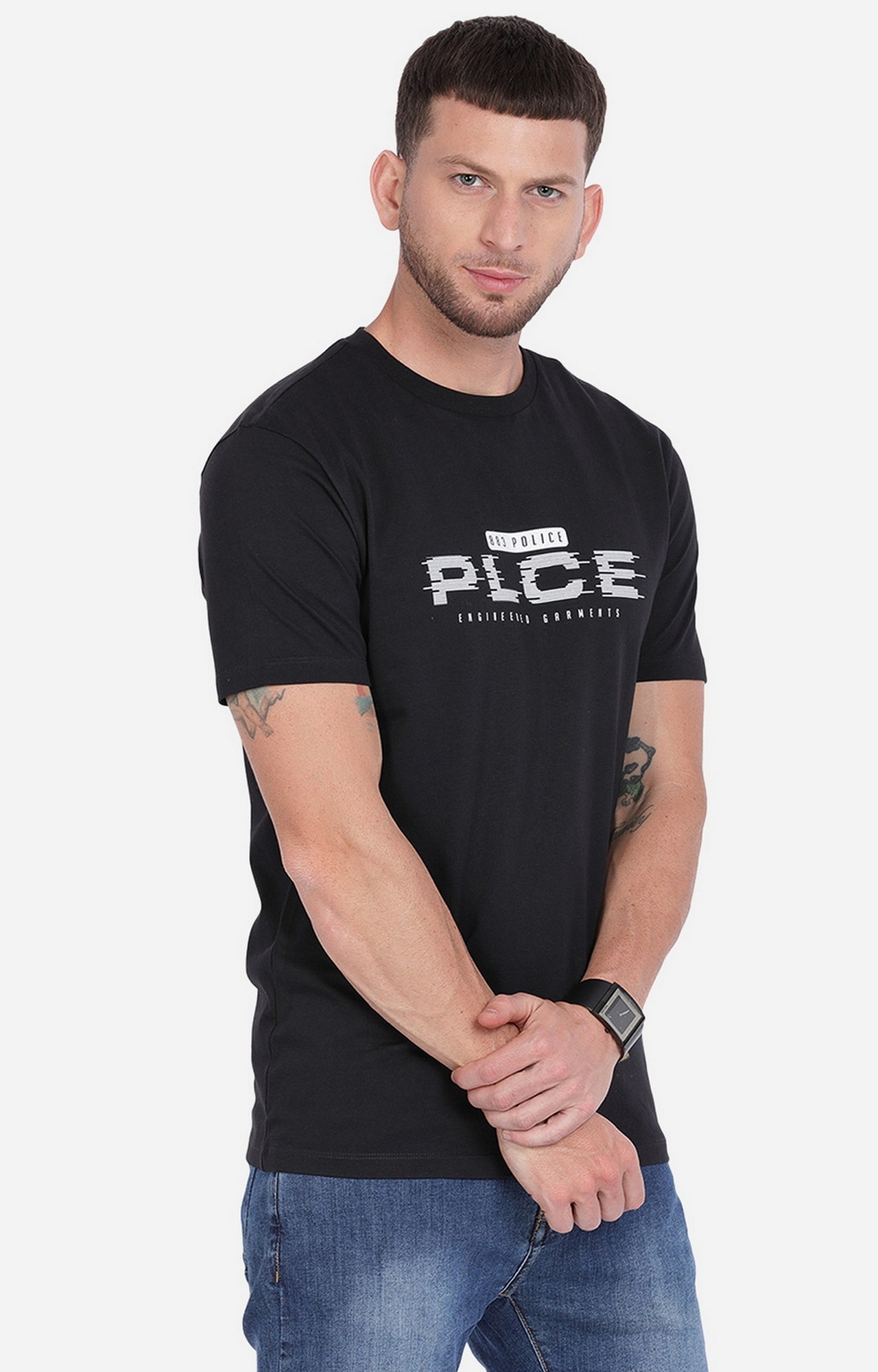 883 Police | Men's Black Cotton Typographic Printed T-Shirt 4