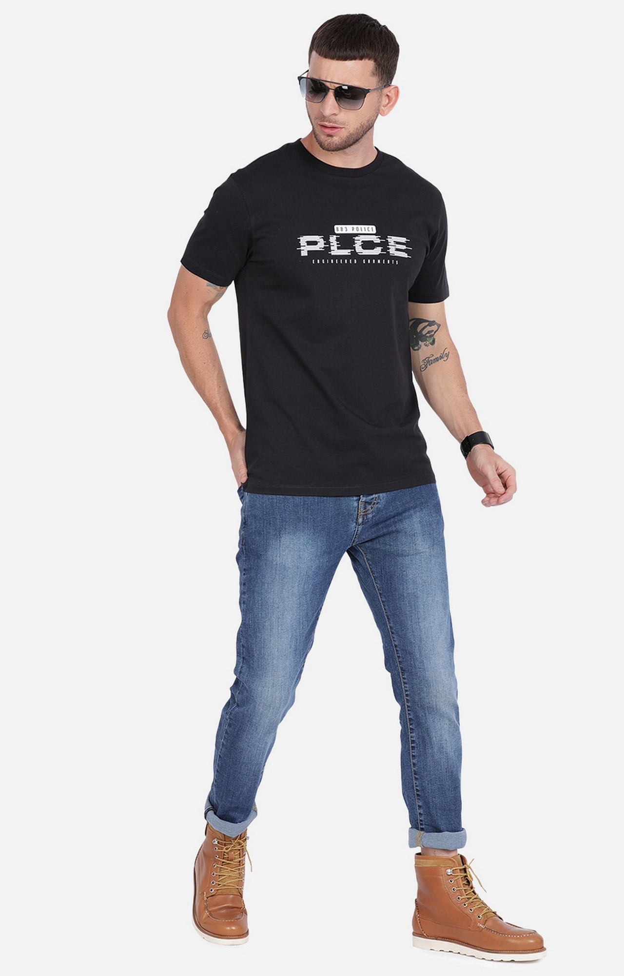 883 Police | Men's Black Cotton Typographic Printed T-Shirt 1