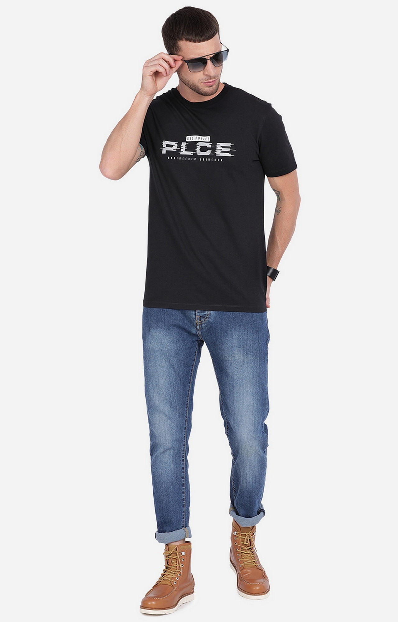 883 Police | Men's Black Cotton Typographic Printed T-Shirt 6