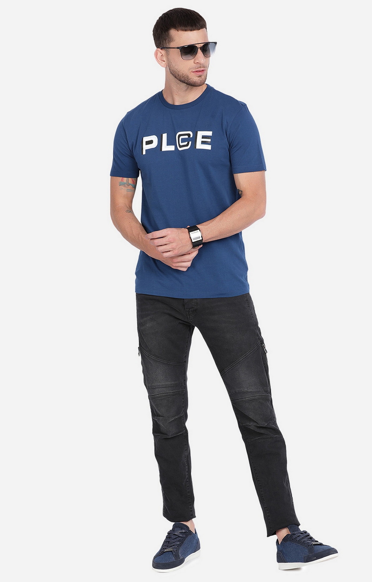 883 Police | Men's Navy Cotton Typographic Printed T-Shirt 8