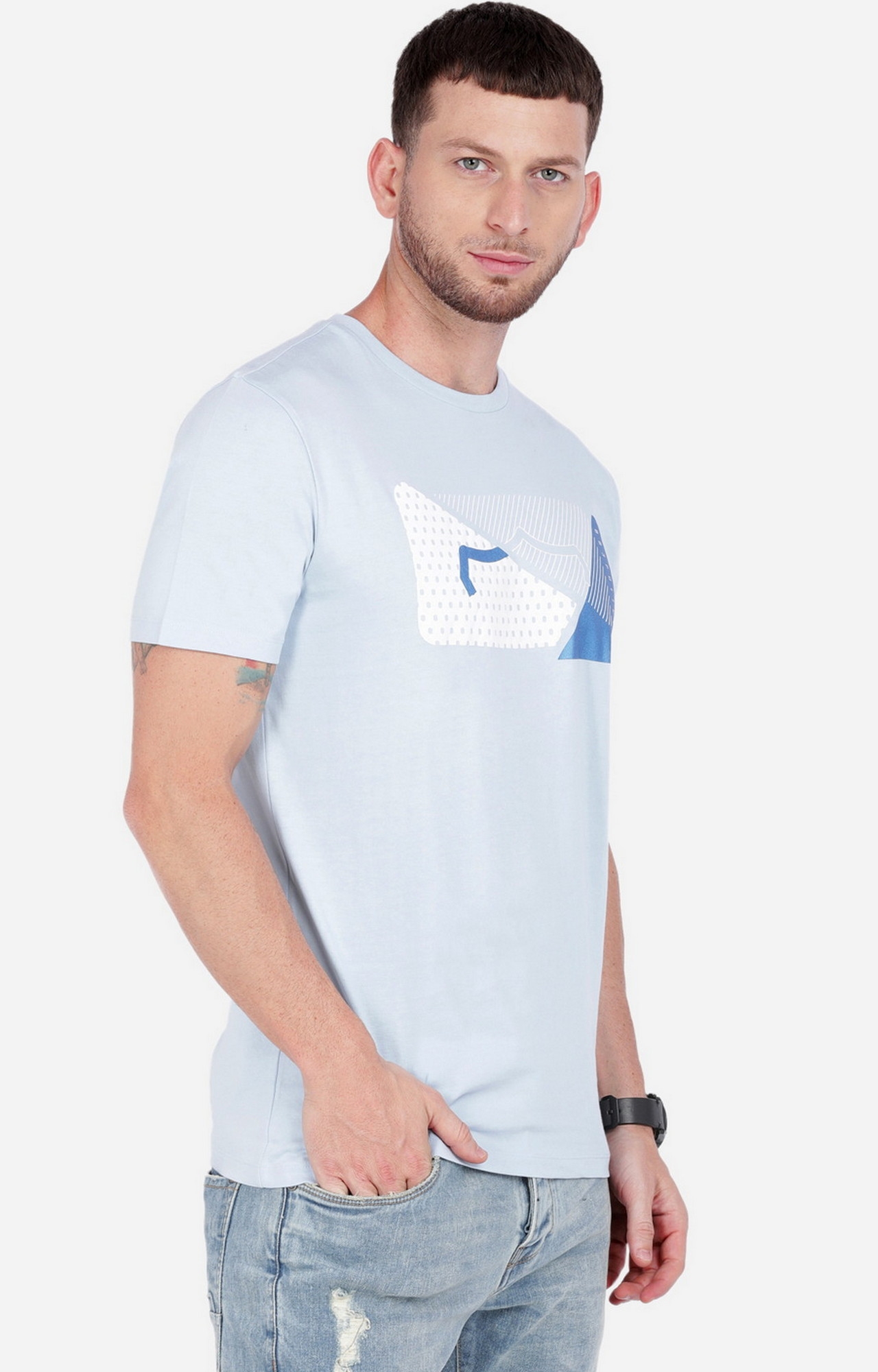 883 Police | Men's Blue Melange Cotton Graphics T-Shirt 3