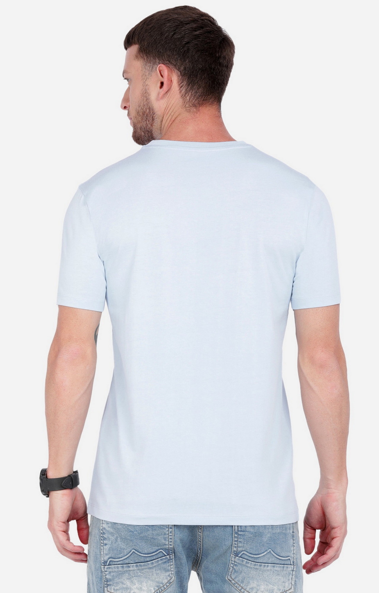 883 Police | Men's Blue Melange Cotton Graphics T-Shirt 5