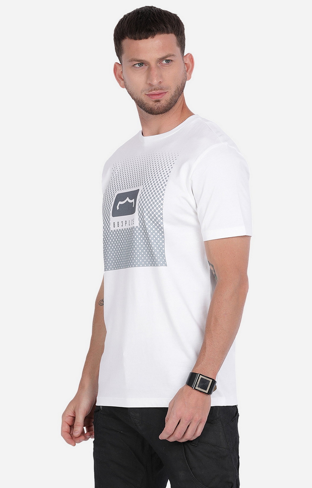 883 Police | Men's White Cotton Graphics T-Shirt 3