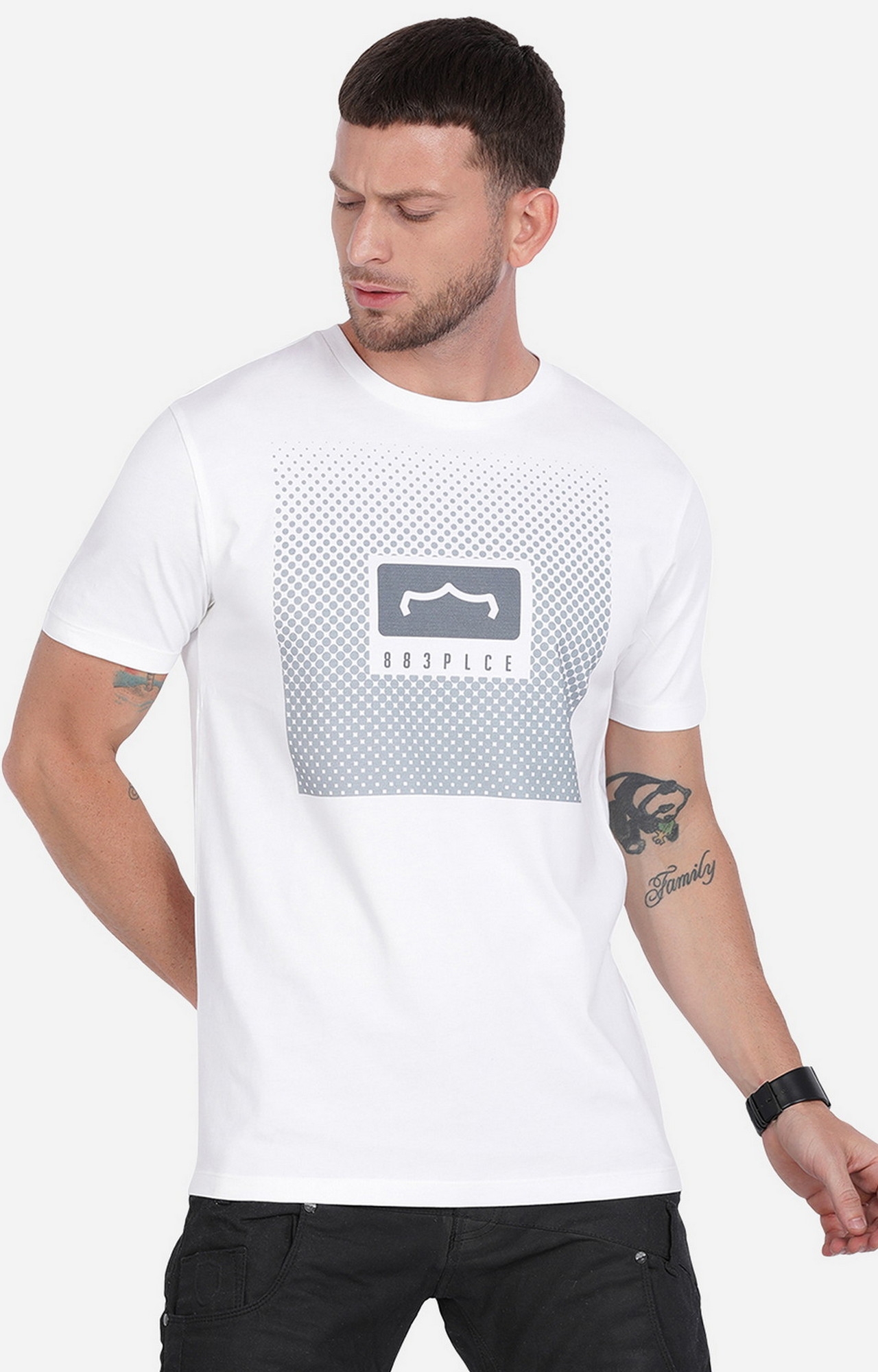 883 Police | Men's White Cotton Graphics T-Shirt 0