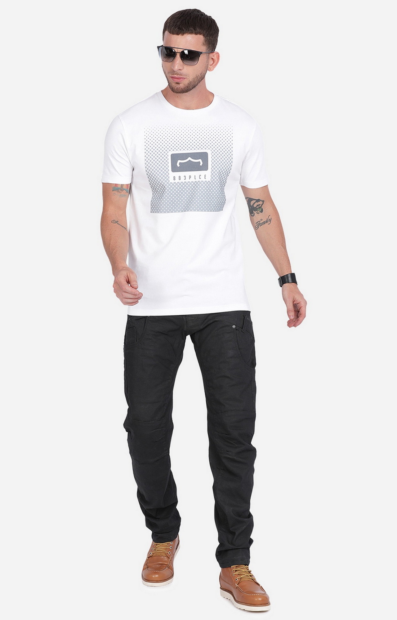 883 Police | Men's White Cotton Graphics T-Shirt 1
