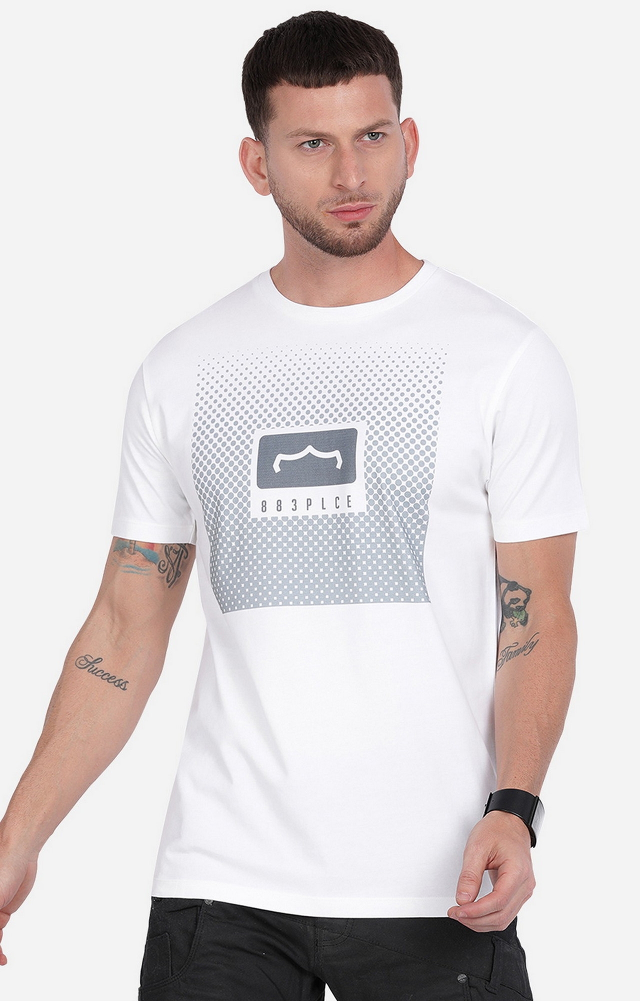 883 Police | Men's White Cotton Graphics T-Shirt 2