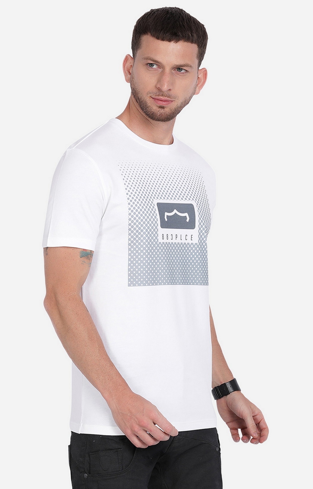 883 Police | Men's White Cotton Graphics T-Shirt 4