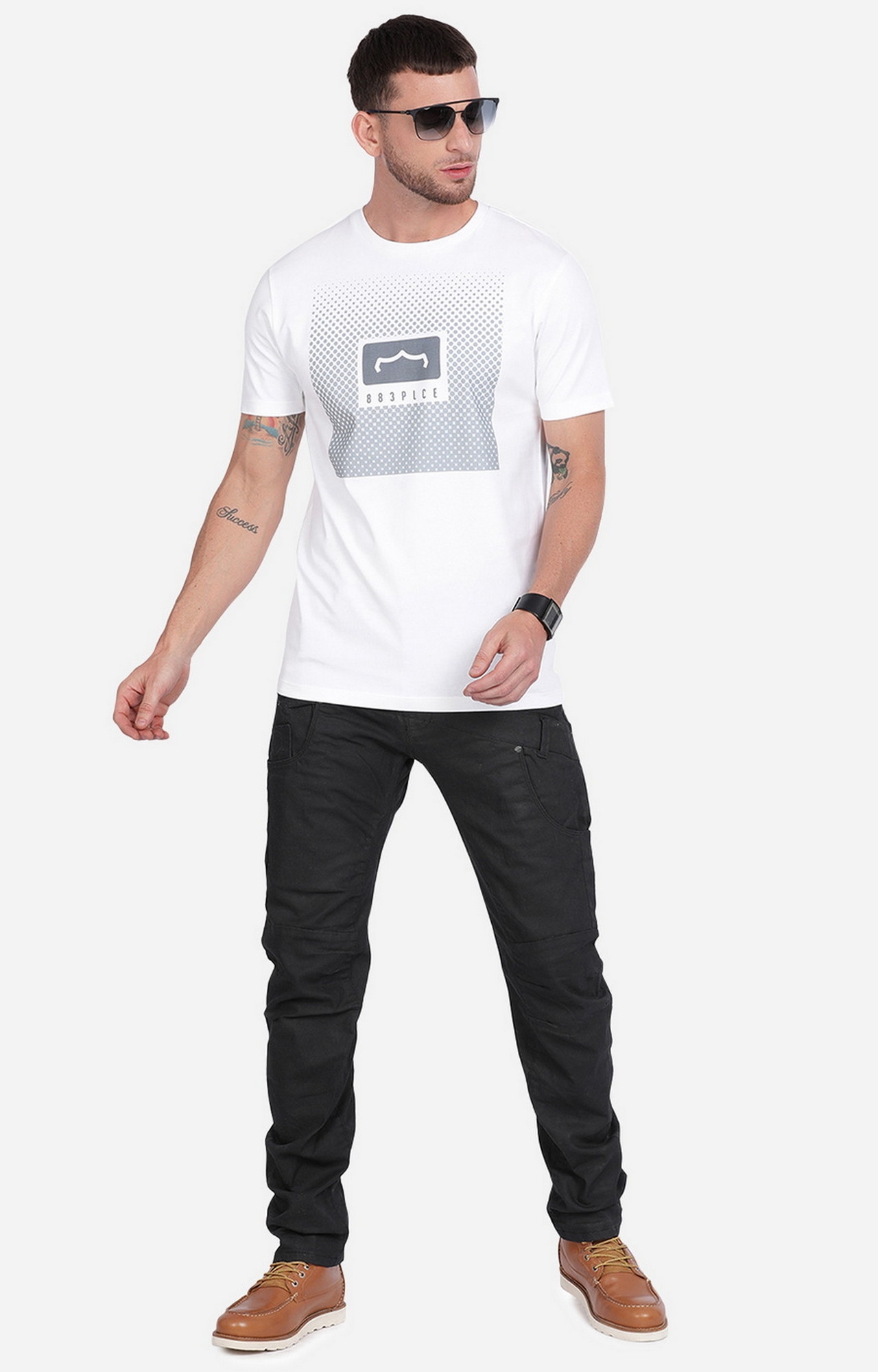 883 Police | Men's White Cotton Graphics T-Shirt 6