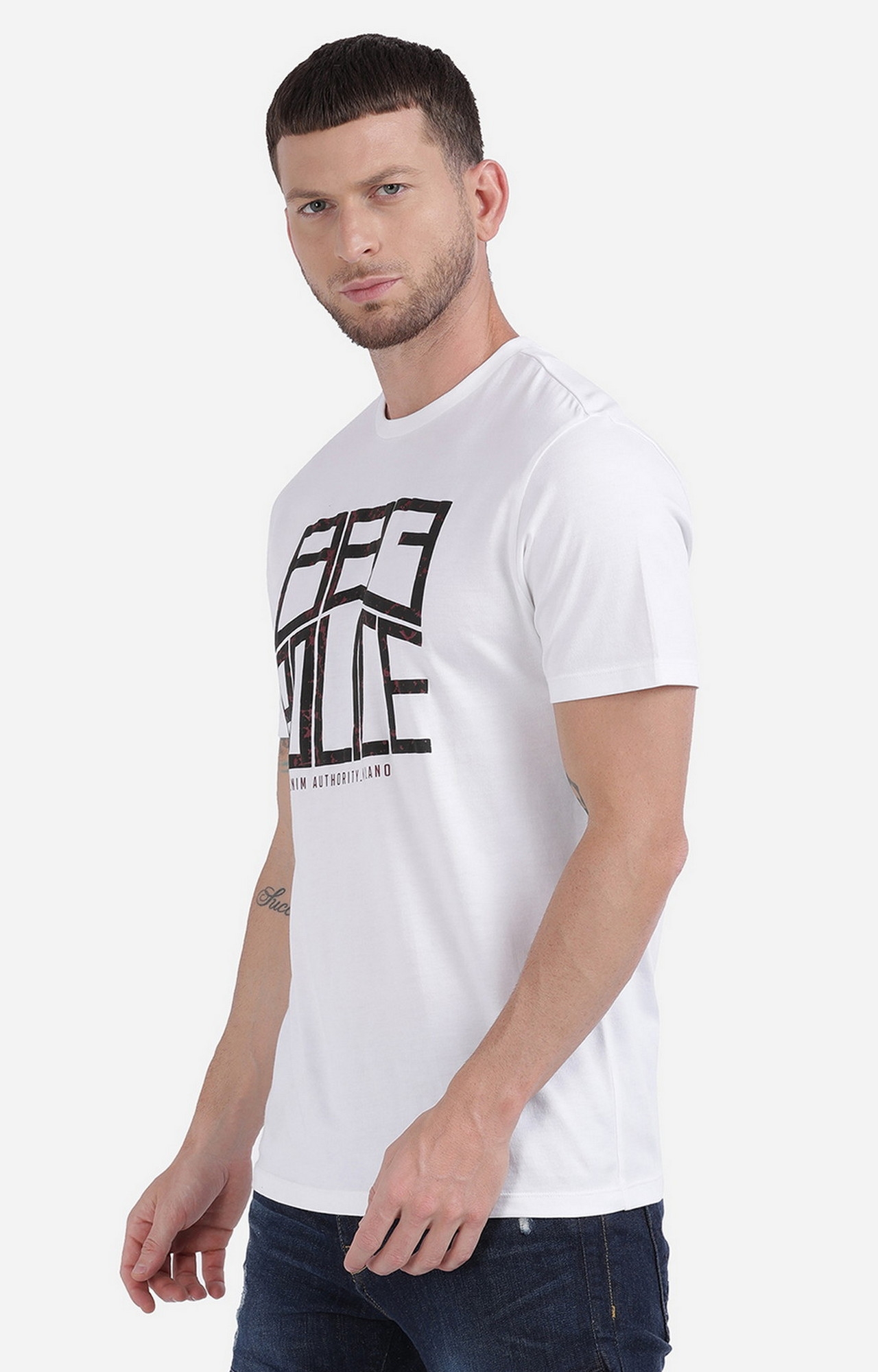 883 Police | Men's White Cotton Typographic Printed T-Shirt 4