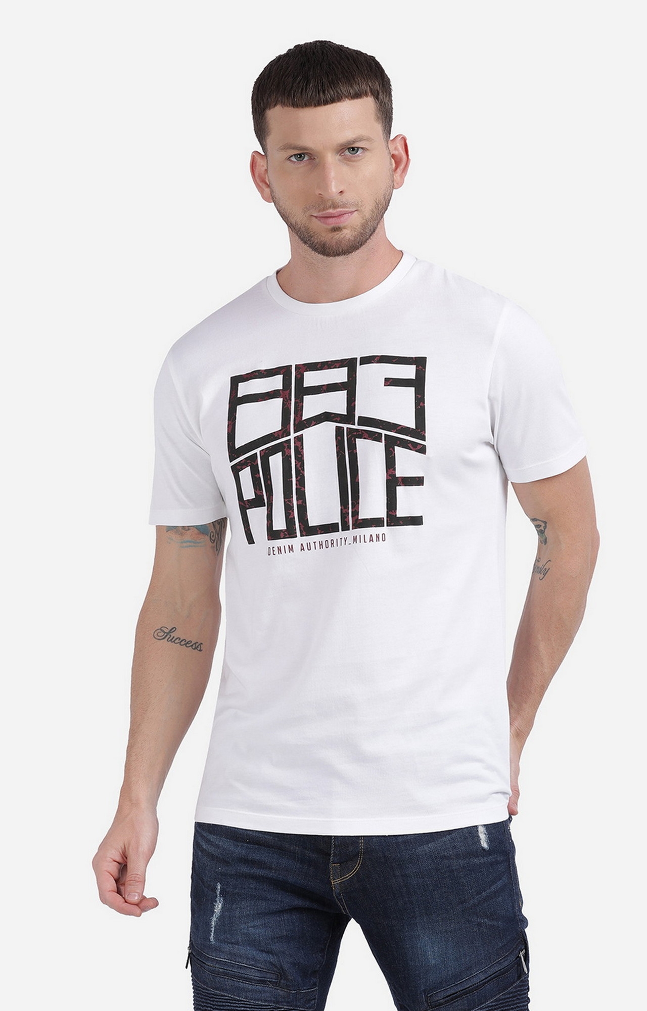 883 Police | Men's White Cotton Typographic Printed T-Shirt 0