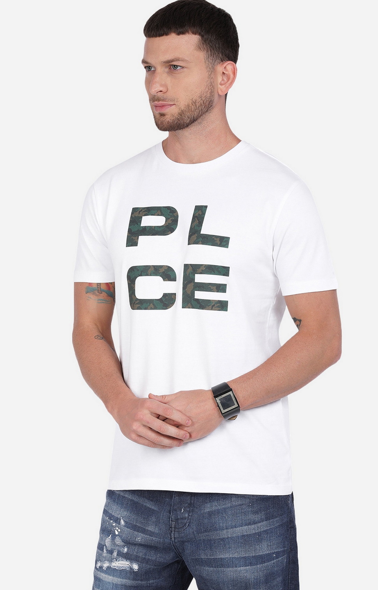 883 Police | Men's White Cotton Typographic Printed T-Shirt 2