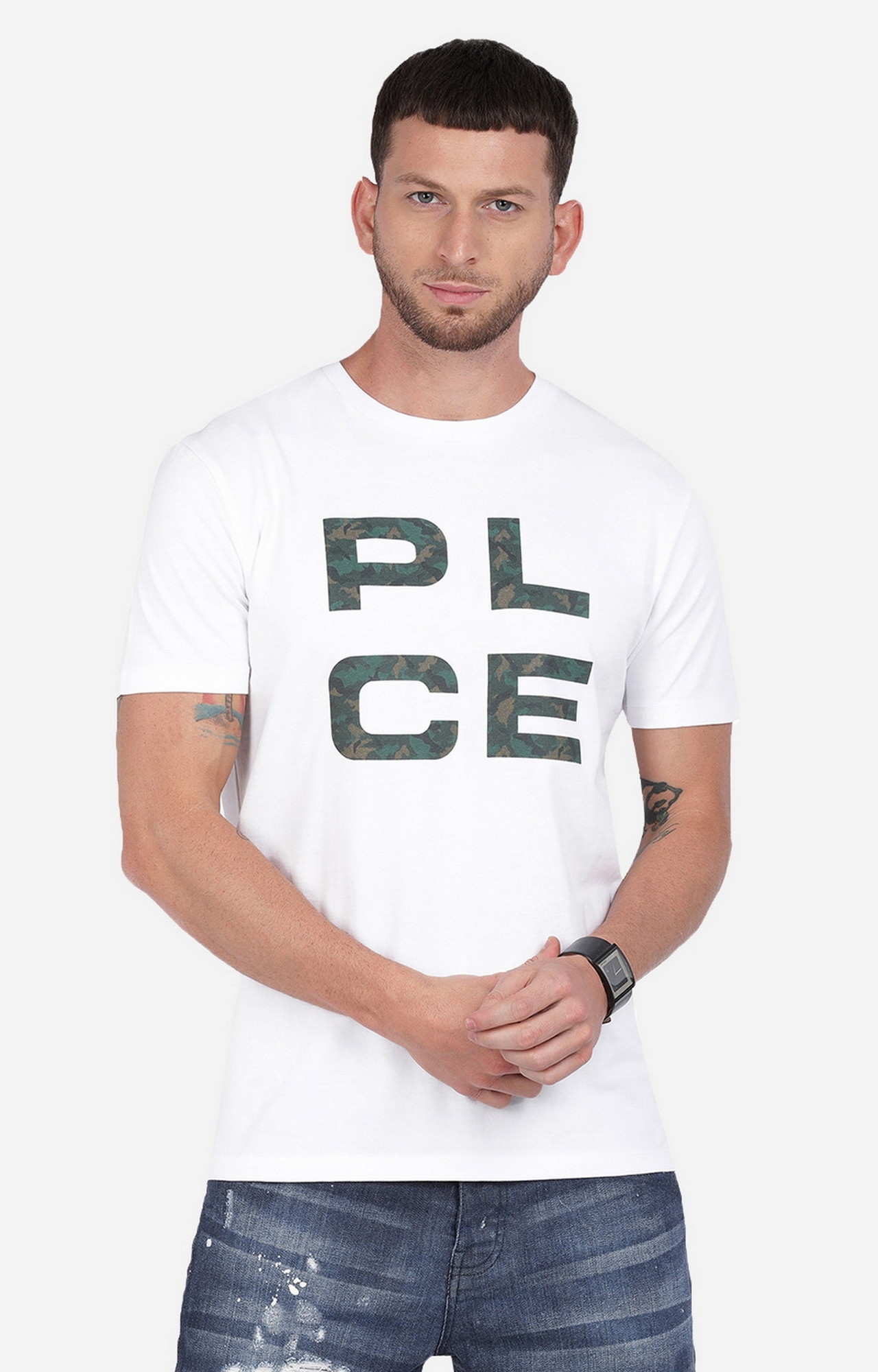 883 Police | Men's White Cotton Typographic Printed T-Shirt 0