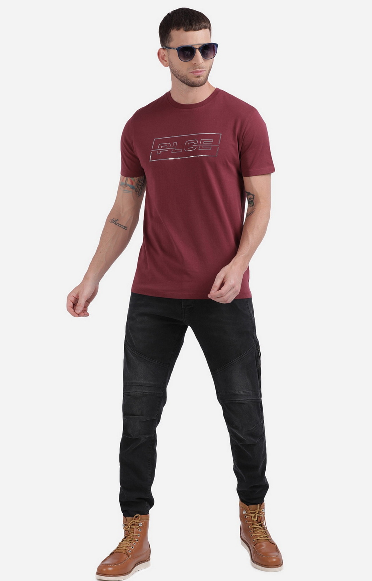 883 Police | Men's Wine Cotton Typographic Printed T-Shirt 1