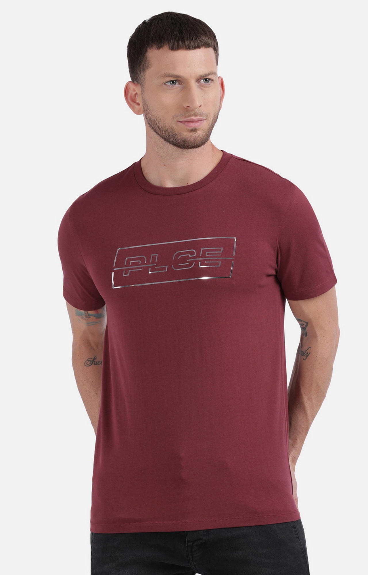 883 Police | Men's Wine Cotton Typographic Printed T-Shirt 2