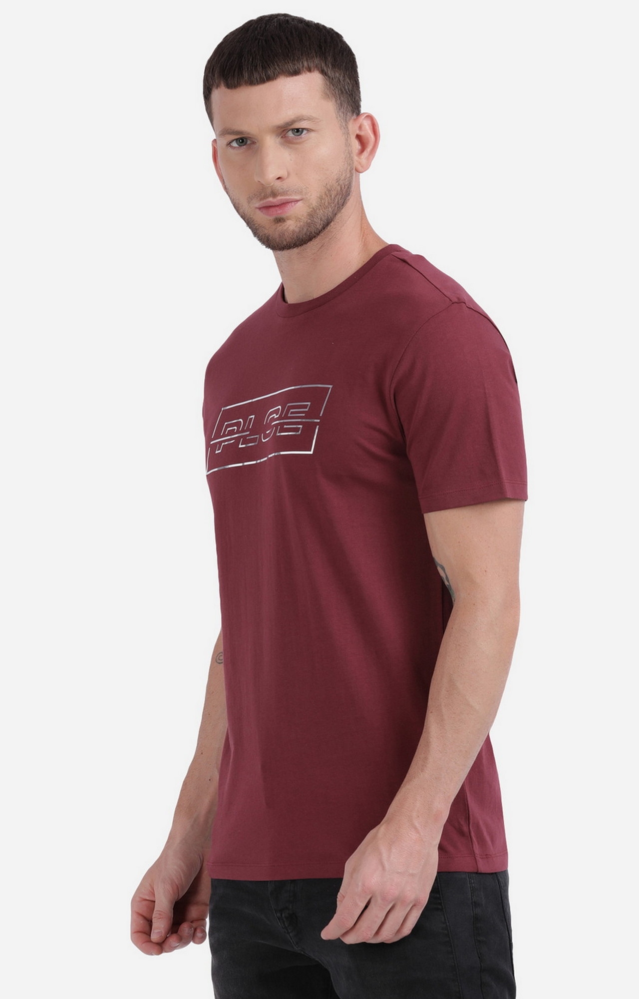 883 Police | Men's Wine Cotton Typographic Printed T-Shirt 4