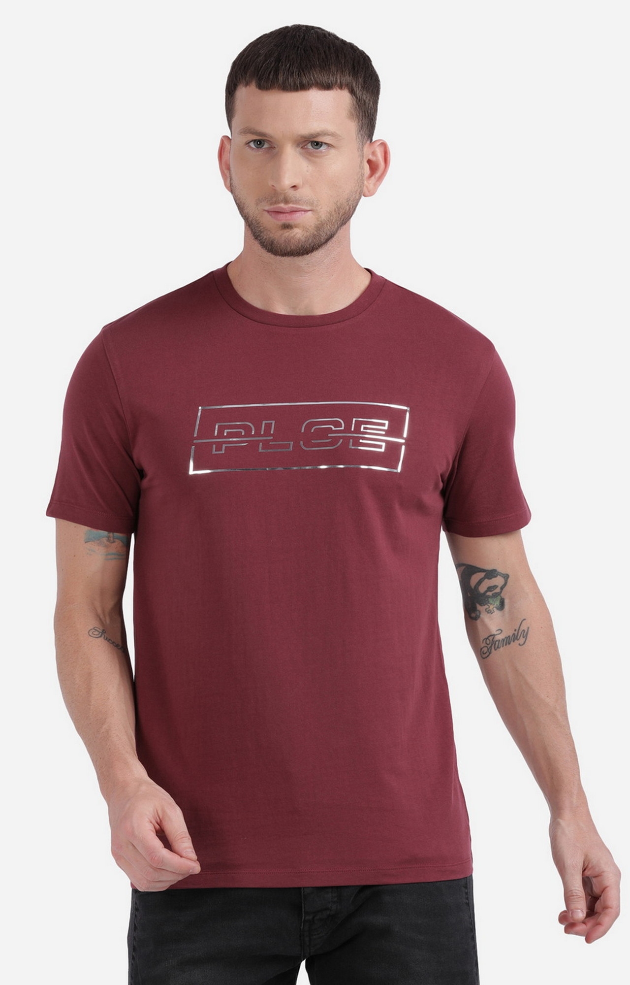 883 Police | Men's Wine Cotton Typographic Printed T-Shirt 0