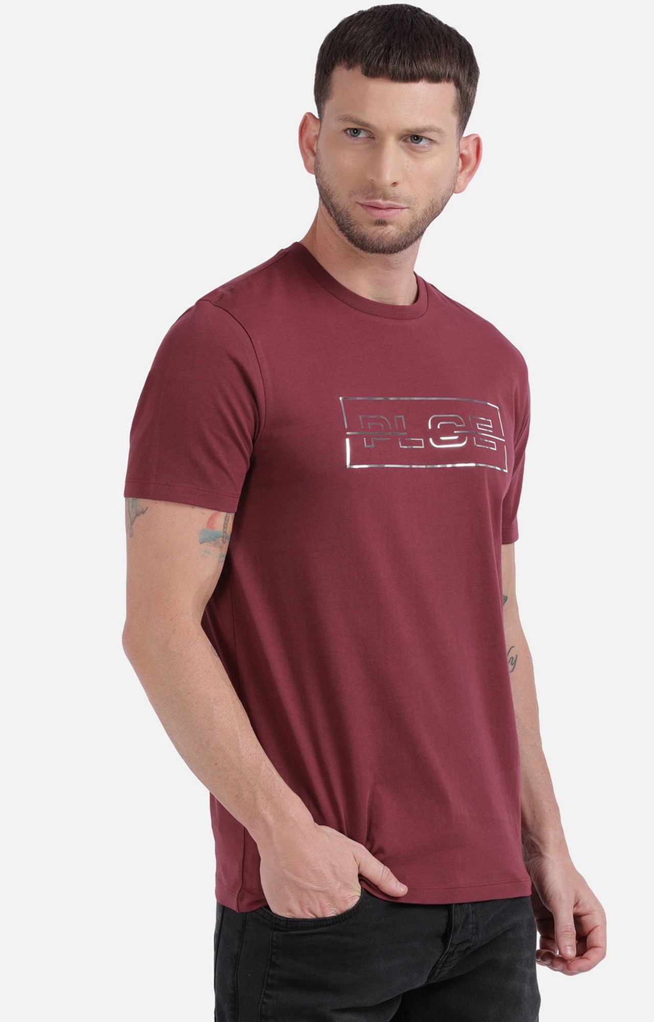 883 Police | Men's Wine Cotton Typographic Printed T-Shirt 3