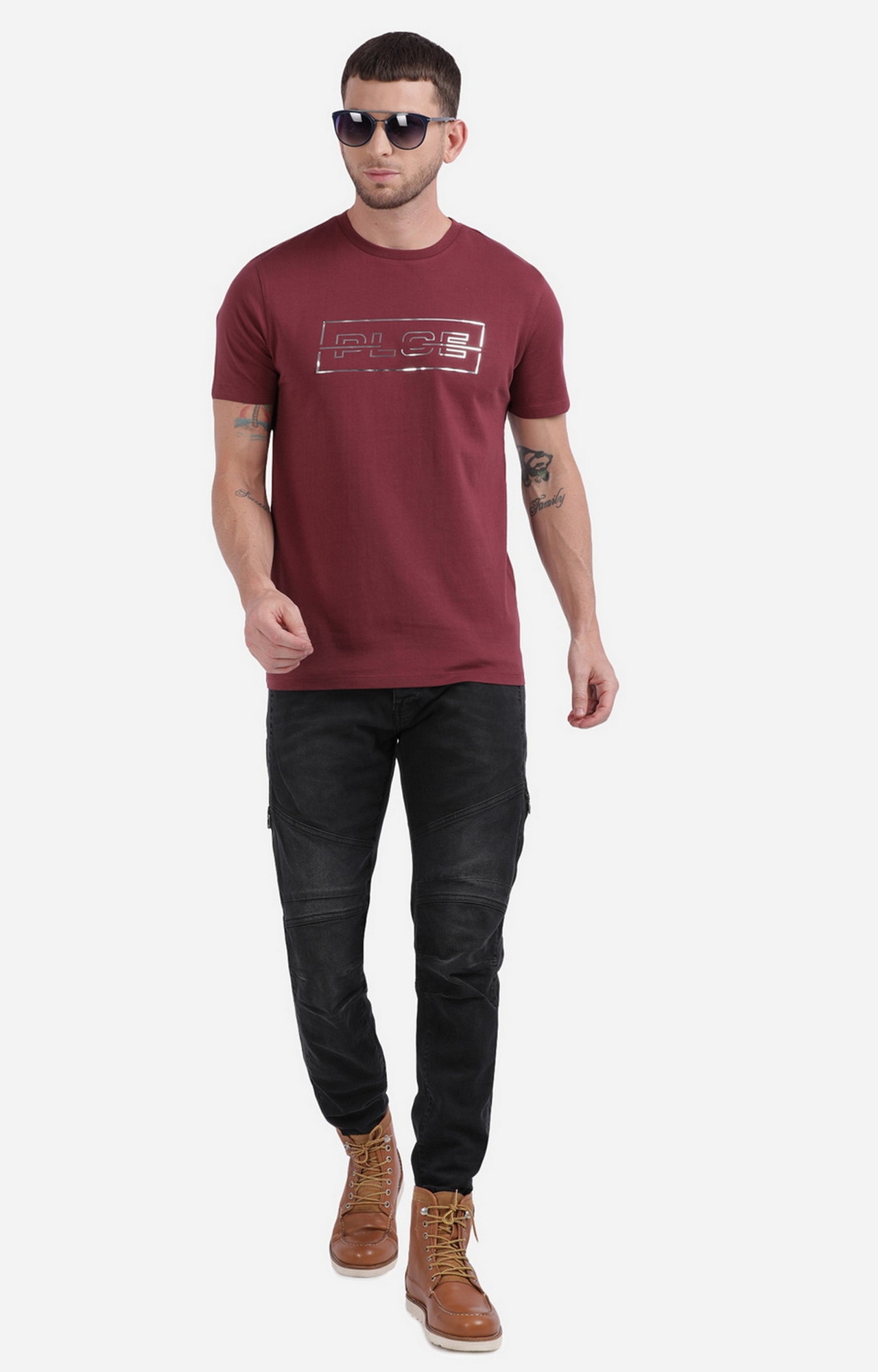 883 Police | Men's Wine Cotton Typographic Printed T-Shirt 6
