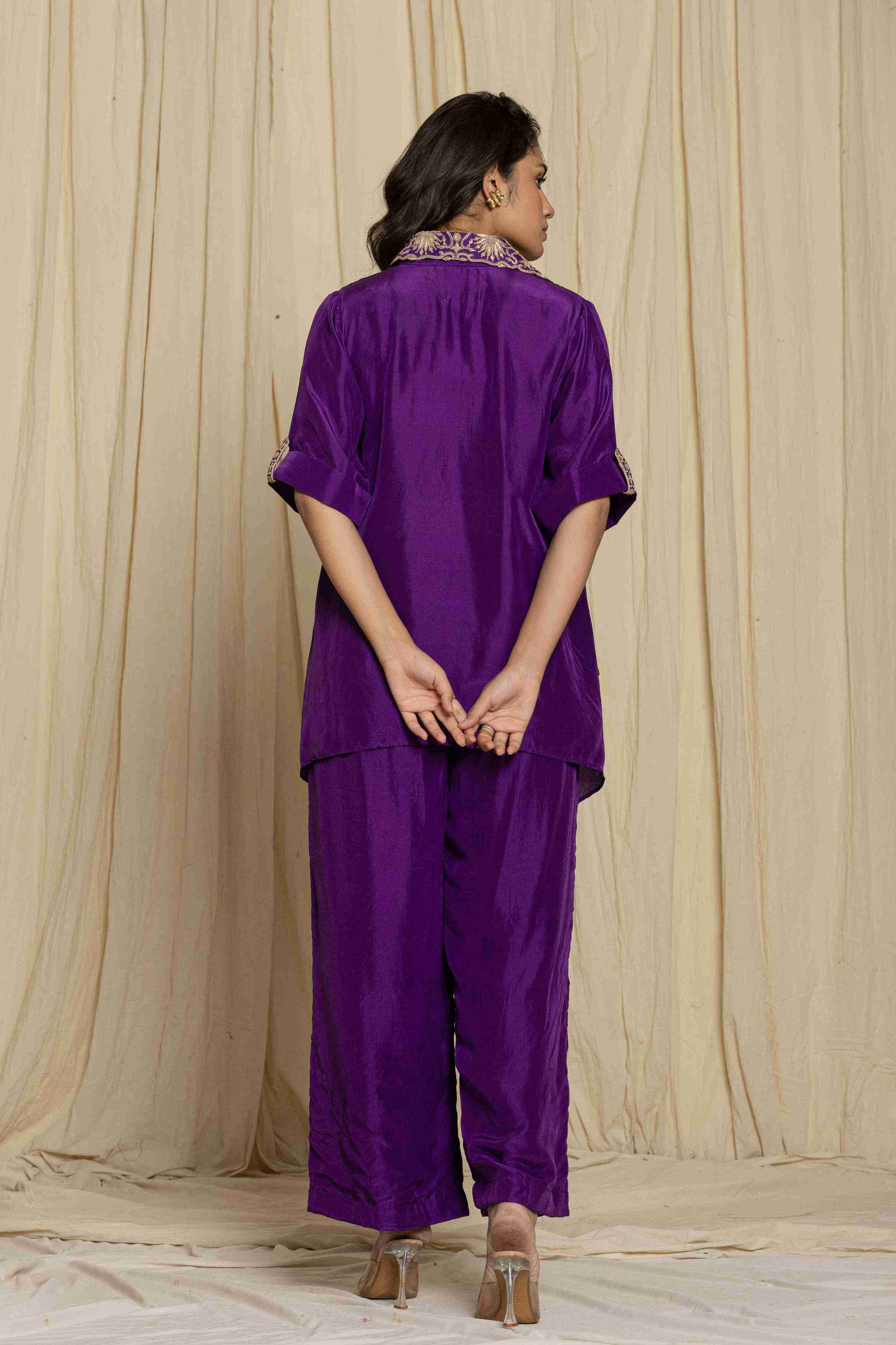 Purple pure silk handwork co-ord set