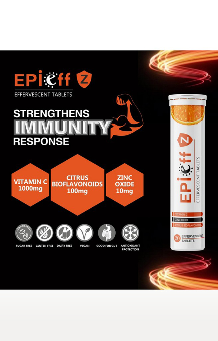 Epieff Z - EPIEFF-Z Vitamin-C, Zinc and Citrus Bioflavonoids - Immunity Booster Supplements : 20 Effervescent Tablets : Pack of 03
