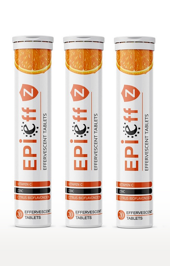 Epieff Z - EPIEFF-Z Vitamin-C, Zinc and Citrus Bioflavonoids - Immunity Booster Supplements : 20 Effervescent Tablets : Pack of 03